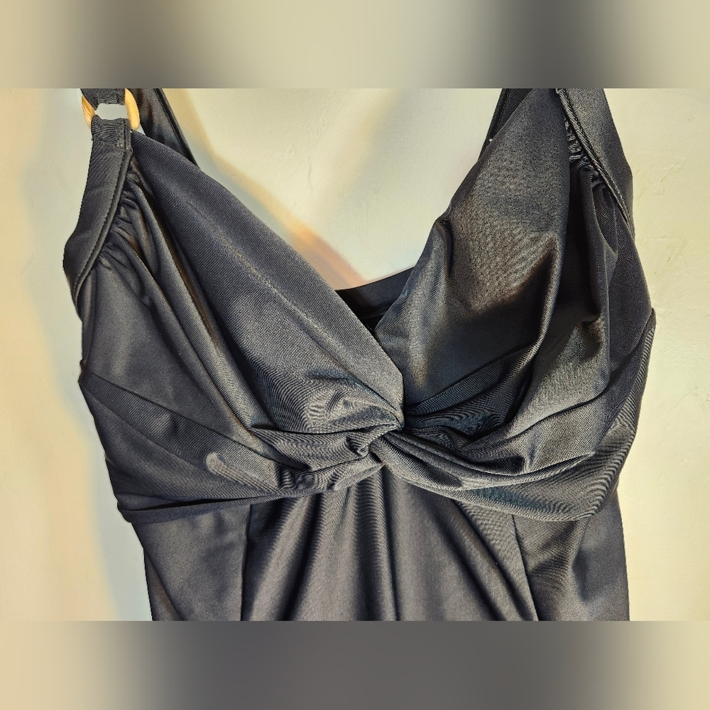 Carol Wior Elegant Black One-Piece Swimsuit Swim Dress Size 14 - Picture 2 of 7